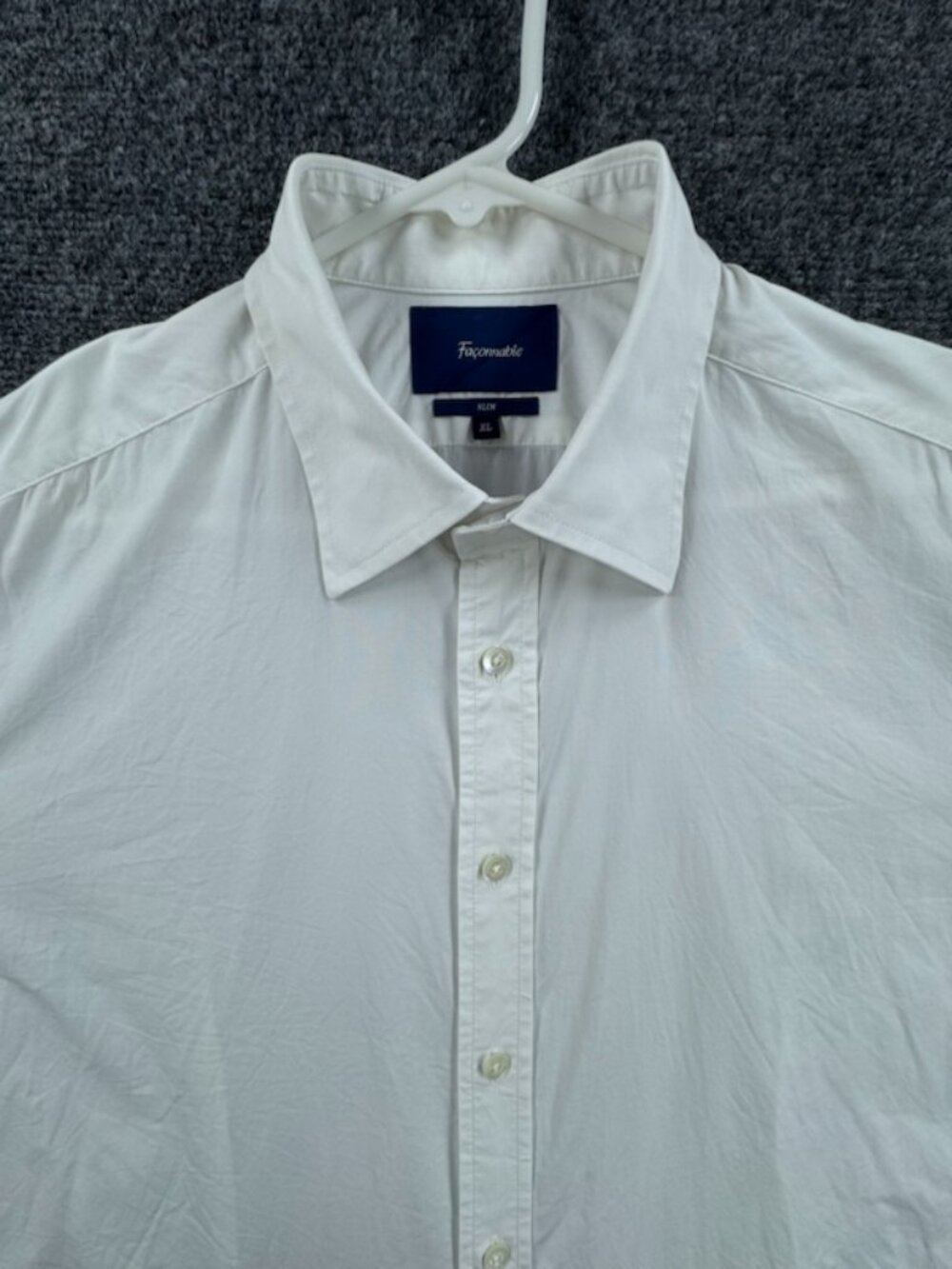 Faconnable Logo Men White XL Button Up Cotton Spandex Solid Shirt Long Sleeve